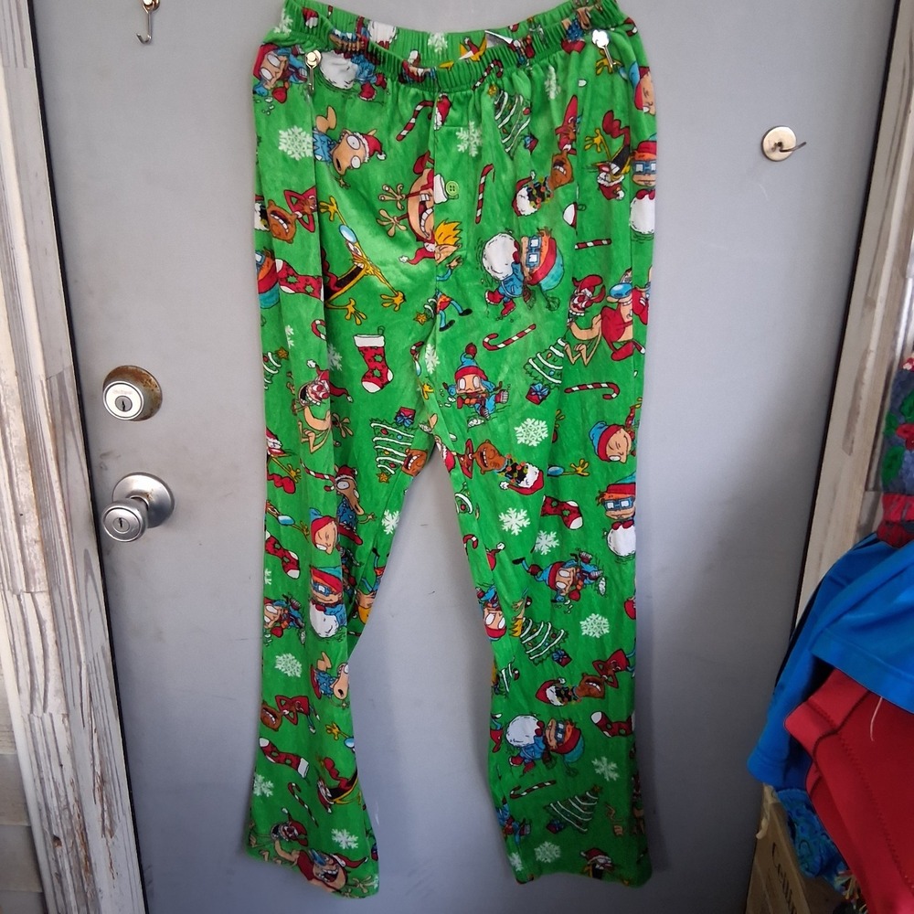 Nickelodeon Christmas Pajama Pants AOP Mens M Arnold Rugrats Ren Stimpy Etc M...